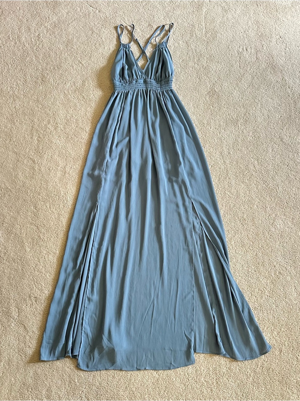 Light Blue Maxi Dress with Smocked Waist and Crisscross Straps